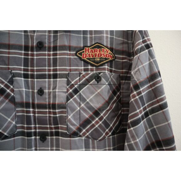 Harley-Davidson 96645-23VM Men's Sz 2XL Gray Plaid 120th Anniversary L/S Shirt - Picture 5 of 9